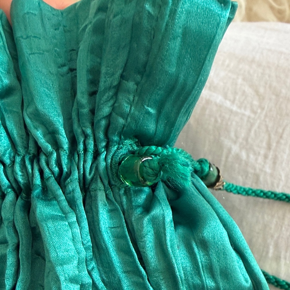 Vintage Teal Drawstring Tassel Evening Pouch - Picture 5 of 6